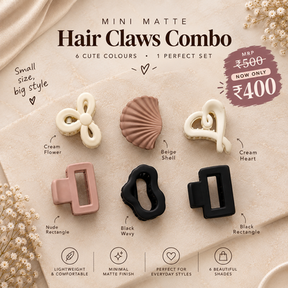 Combo of 6 - Mini Matte Hair Claws